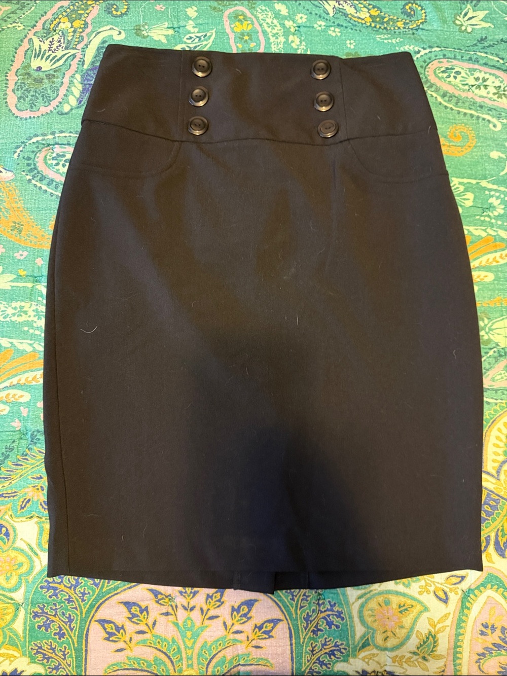 BCX Black Pencil Skirt with Button Detail
